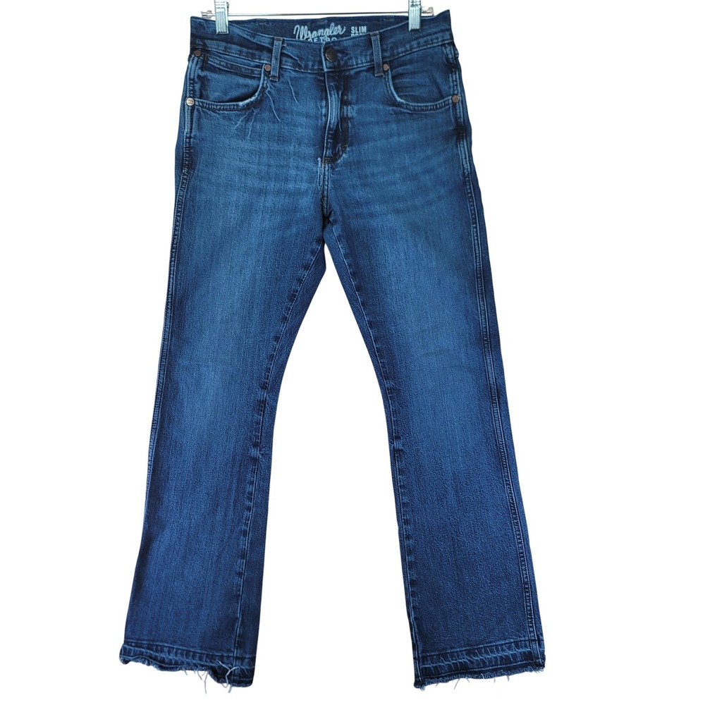 Wrangler Retro Slim Boot Jeans Men 30x30 Blue Distressed Frayed Hem Western
